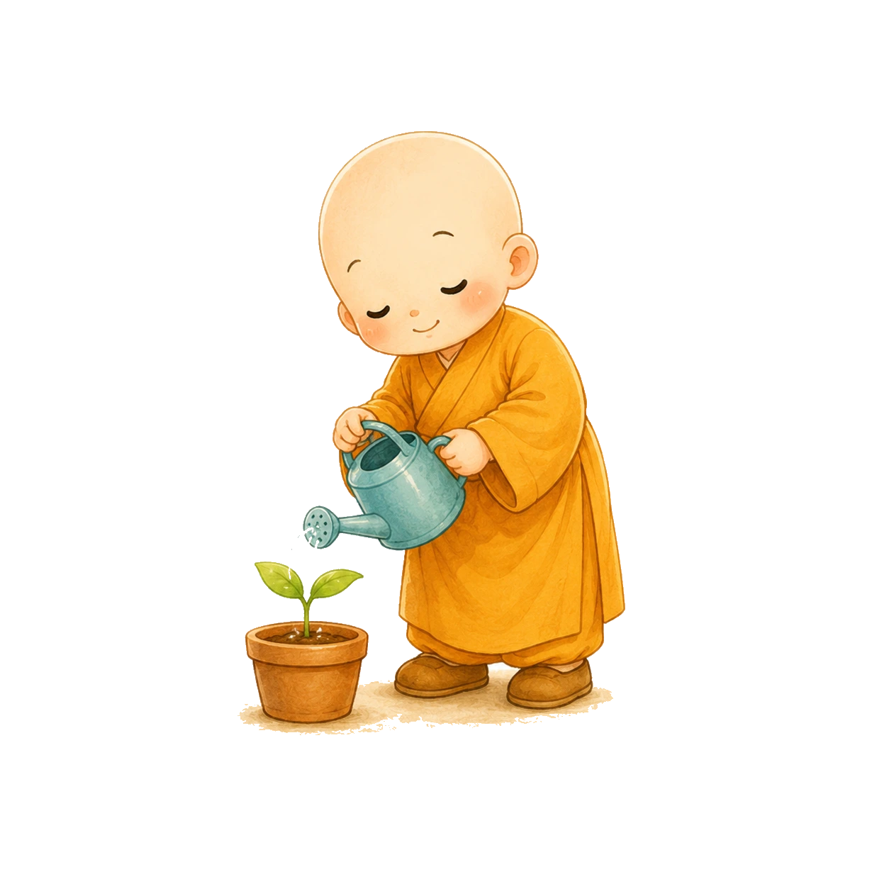 替祝福樹澆水的小和尚